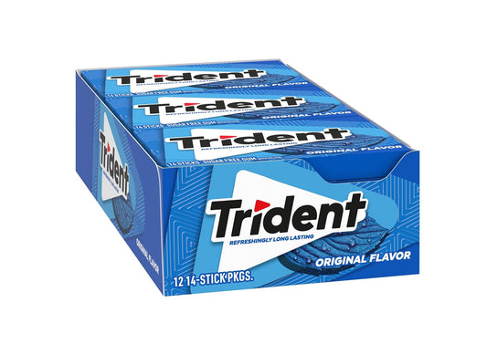 Trident Original Flavor Sugar-Free Gum – Long-Lasting Fresh Mint, 14 Pieces Per Pack – 12 Pack