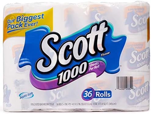 Scott 1000 Sheets Per Roll Toilet Paper, 36 Rolls – Long-Lasting Bath Tissue