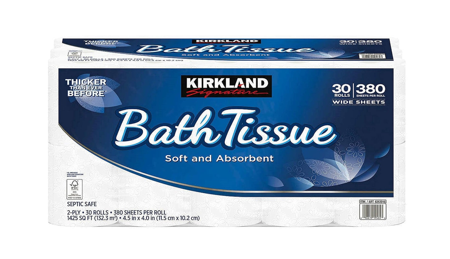 Kirkland Signature 2-Ply Bath Tissue – Soft & Strong Toilet Paper, 30 Rolls, Ultra Comfort & Long-Lasting Household Supply