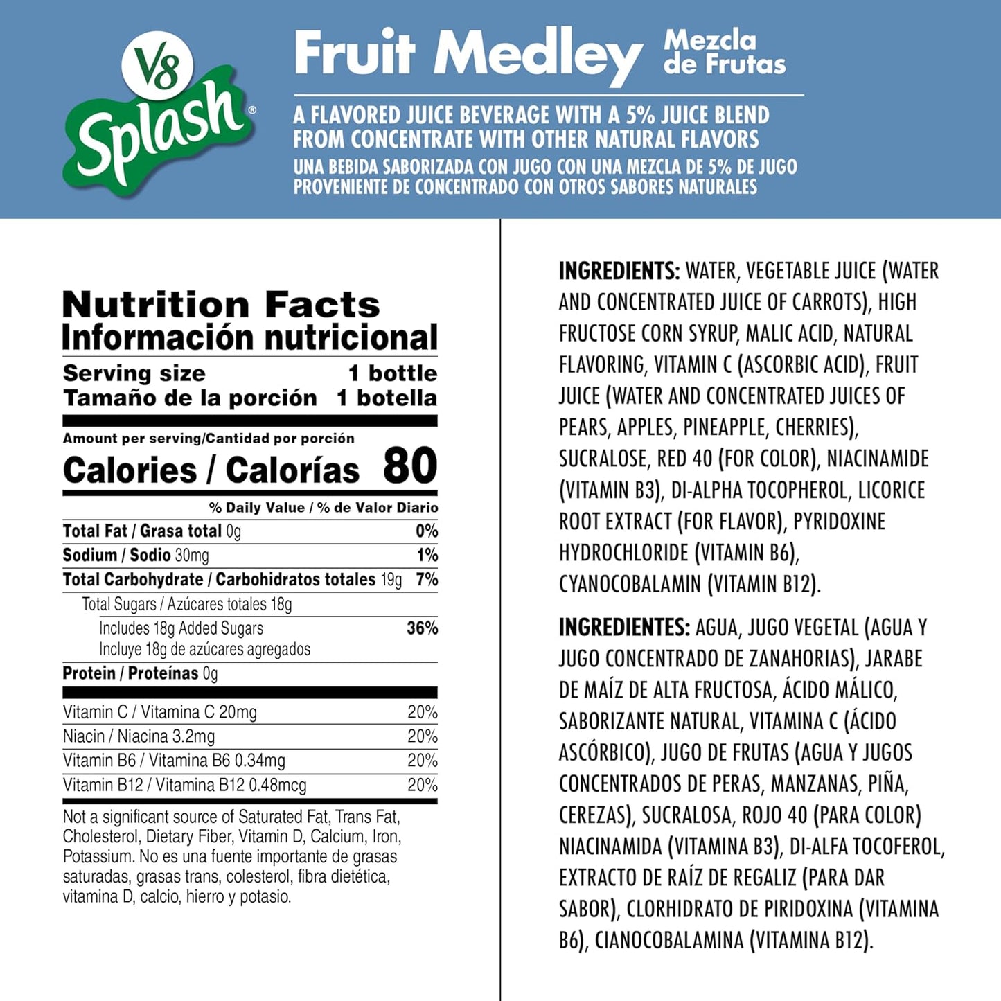 V8 Splash Fruit Medley Juice Beverage – Refreshing Fruit Blend, 16 Fl Oz Bottles – 12 Pack