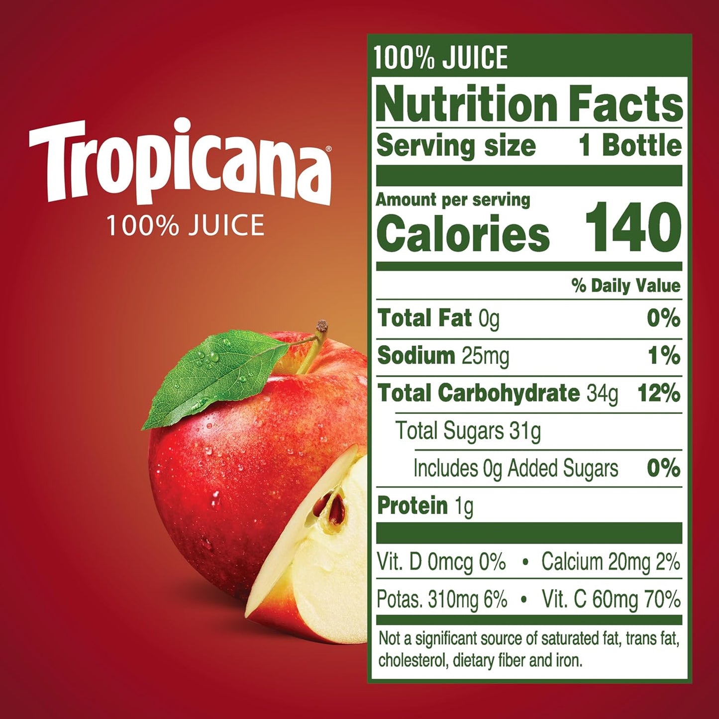 Tropicana 100% Apple Juice – No Added Sugar, 10 Fl Oz Bottles – 24 Pack