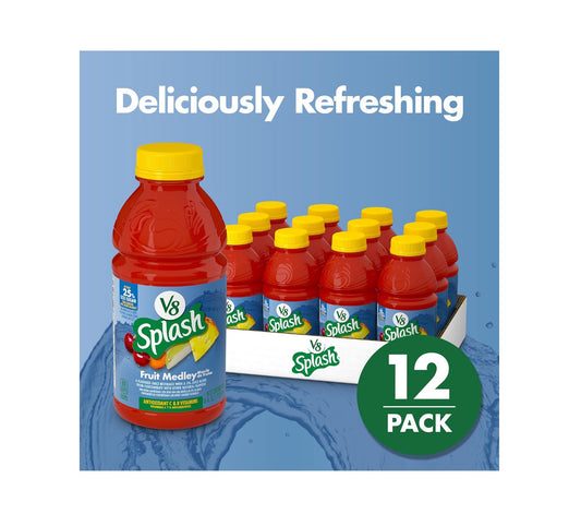 V8 Splash Fruit Medley Juice Beverage – Refreshing Fruit Blend, 16 Fl Oz Bottles – 12 Pack