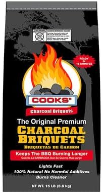 COOKS CHARCOAL BRIQUETS, 8 LB BAG – LONG-LASTING PERFORMANCE FOR GRILLING & BBQ