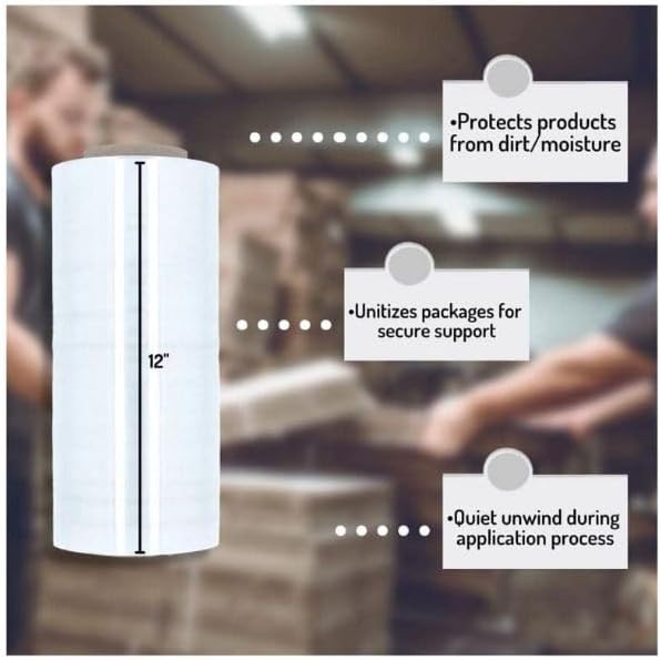 Stretch Wrap Cast Hand Shrink Film, 12" x 1500', 70 Gauge (4 Pack)