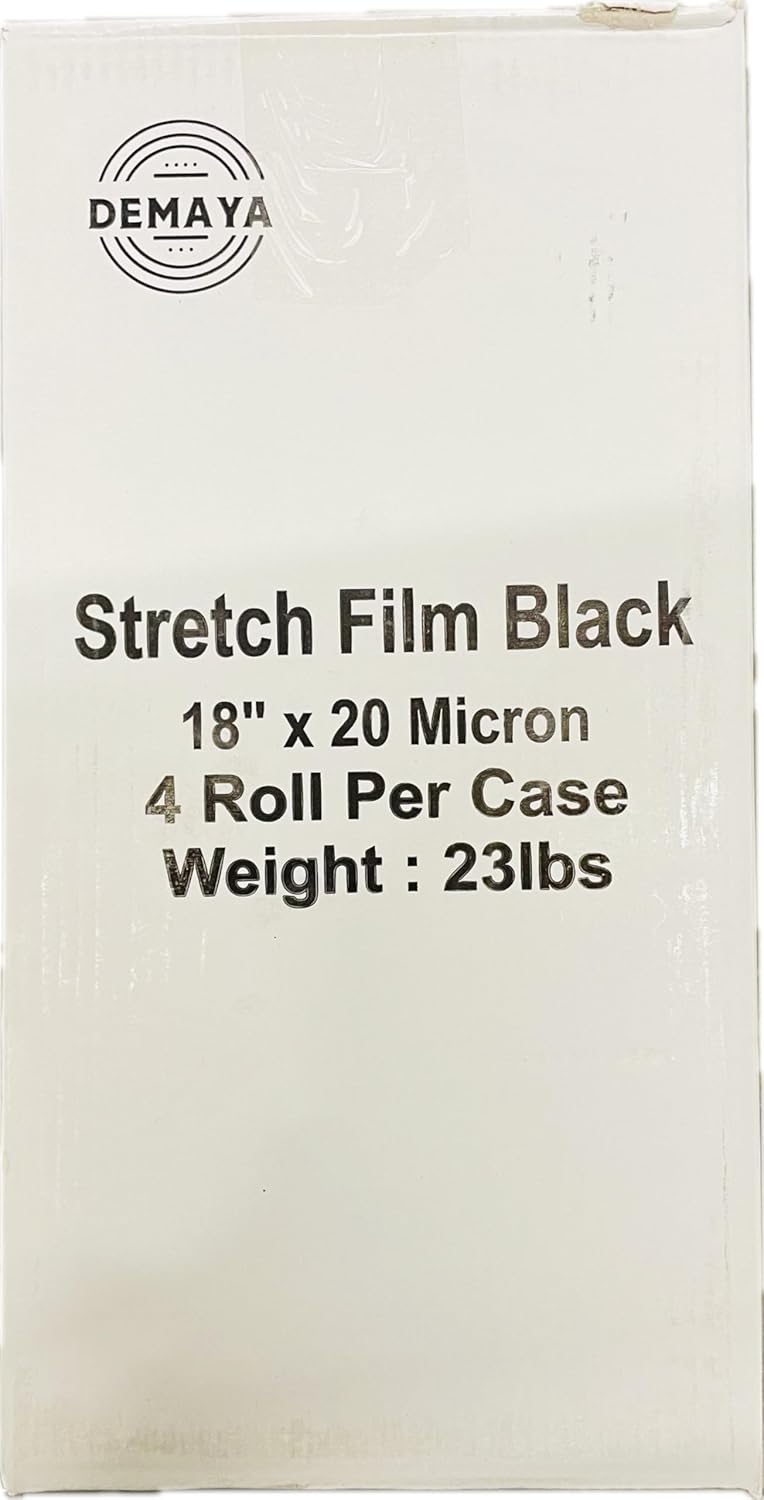 BLACK STRETCH WRAP FILM – SELF-ADHESIVE – 18 INCH X 1500 FT – 80 GAUGE – 4 ROLLS CASE