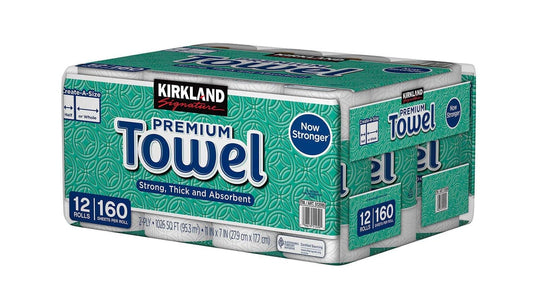 KIRKLAND SIGNATURE PREMIUM BIG ROLL PAPER TOWELS, 12 ROLLS, 160 SHEETS PER ROLL