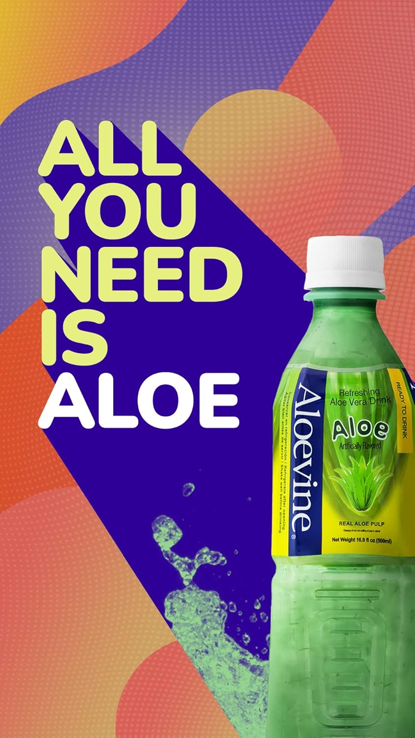 ALOEVINE ALOE VERA ORIGINAL DRINK 16.9 FL OZ – WITH ALOE CHUNKS – 20 PACK