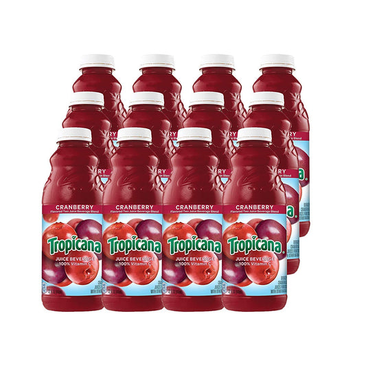 Tropicana Cranberry Juice Beverage – Refreshing Tart Flavor, 32 Fl Oz Bottles – 12 Pack