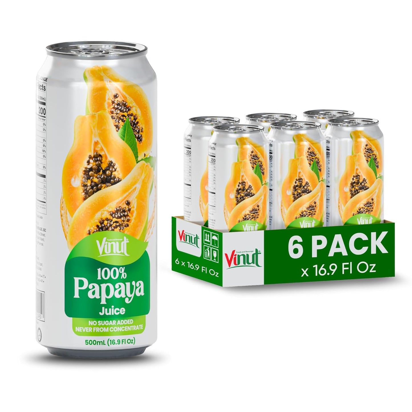 Vinut 100% Papaya Juice – No Added Sugar, 16.9 Fl Oz Cans – 12 Pack
