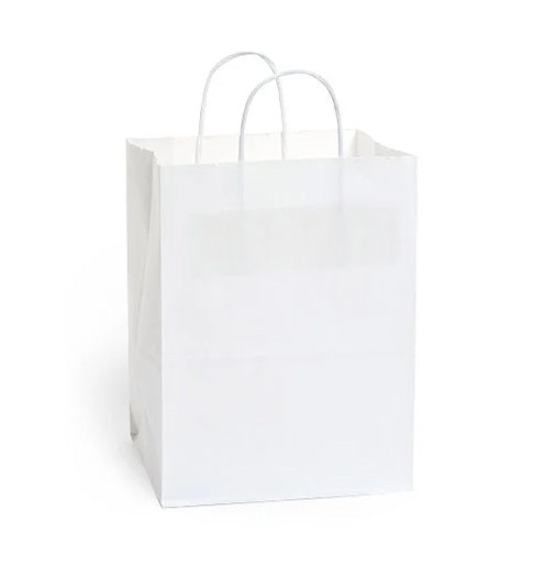 WHITE PAPER BAGS WITH HANDLE 5X3.12X9.75 #4 500CT