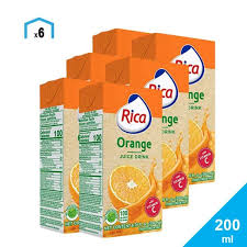 Rica Orange Juice Drink (Jugo de Naranja), 200 ml Cartons (Pack of 12) – Refreshing Citrus Flavor, Ready to Drink