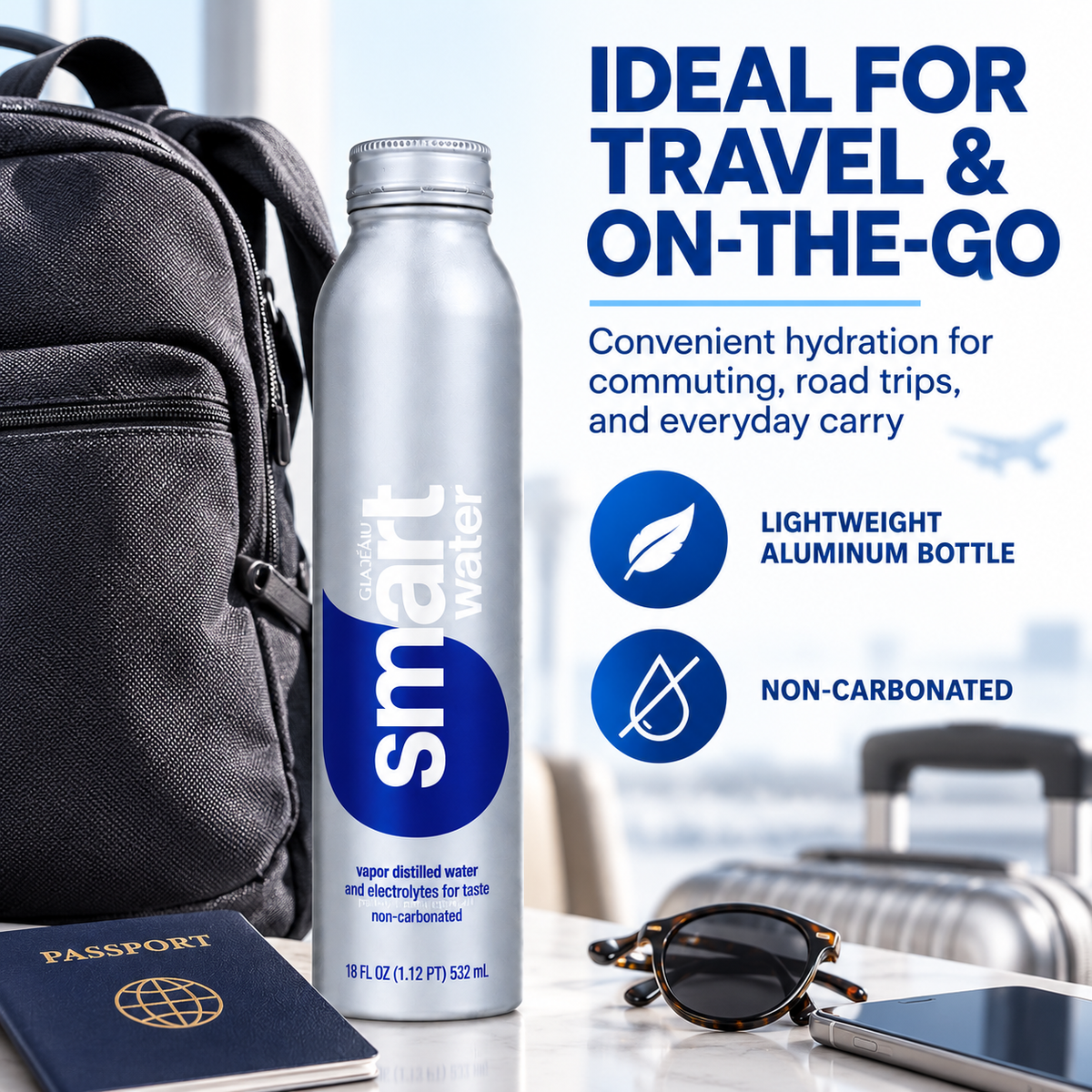 Glaceau smartwater Premium Vapor-Distilled Water, 18 fl oz Aluminum Bottles, 12 Individual Bottles