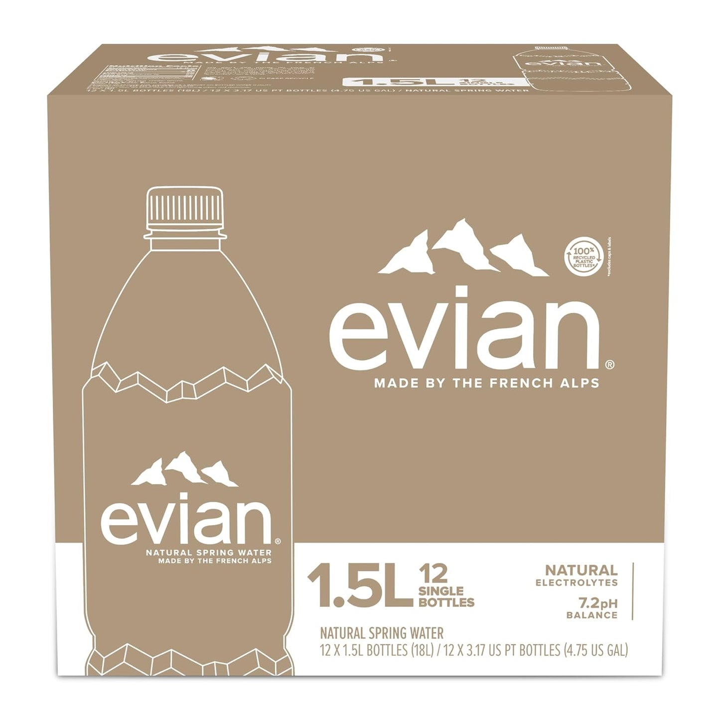Evian Natural Spring Water, 1.5 L bottle (Pack of 12)