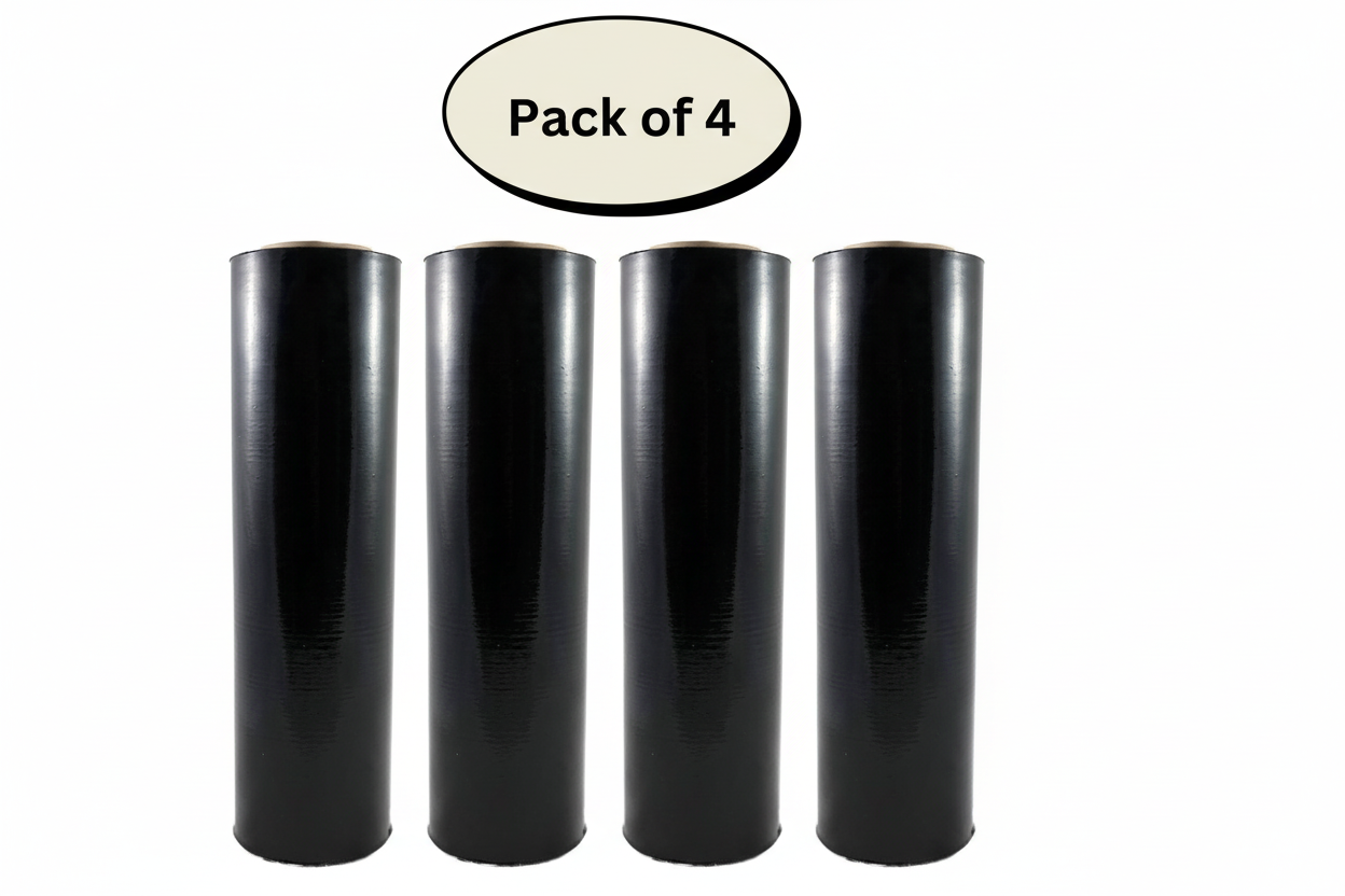 BLACK PALLET WRAP STRETCH FILM, 18 IN, 20 MICRON, HEAVY DUTY (4 ROLLS)