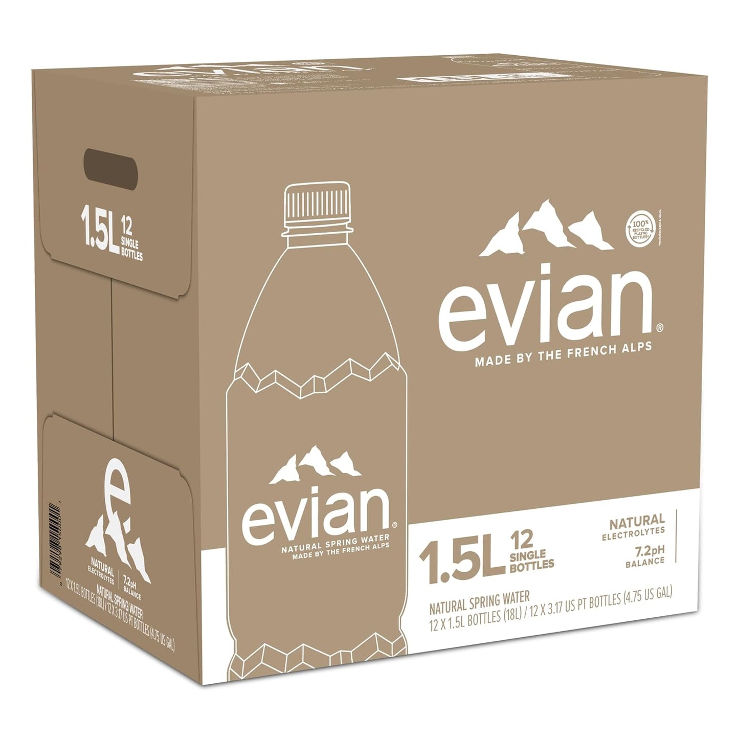 Evian Natural Spring Water, 1.5 L bottle (Pack of 12)