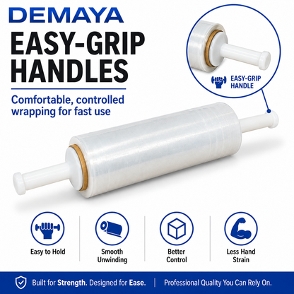 DEMAYA Stretch Wrap Stretch Film Roll, 1000ft Industrial Strength 16 Inch Wide Clear Plastic Wrap with Handles for Pallet Wrapping, Shipping, Moving & Storage