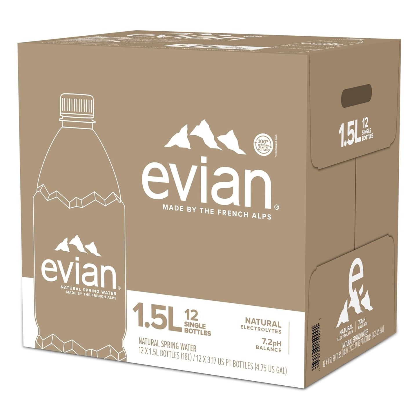 Evian Natural Spring Water, 1.5 L bottle (Pack of 12)