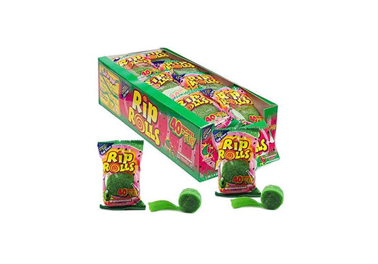 SOUR RIP ROLLS CANDY – WATERMELON FLAVOR, SOUR & CHEWY, 24 COUNT
