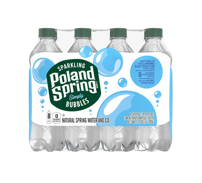 POLAND SPRING SPARKLING WATER, SIMPLY BUBBLES, 16.9 FL OZ BOTTLES (PACK OF 8)