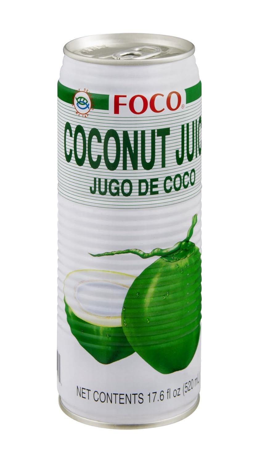 FOCO 100% NATURAL COCONUT JUICE WITH PULP, 17.6 FL OZ CANS (PACK OF 24)
