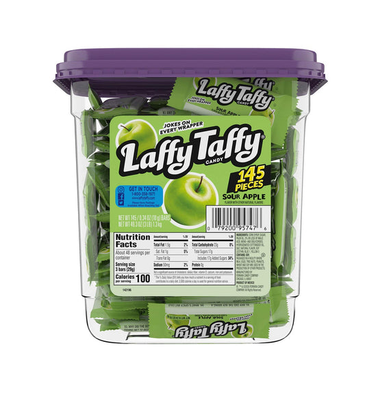 LAFFY TAFFY SOUR APPLE CANDY, CHEWY & TANGY, 145 COUNT TUB