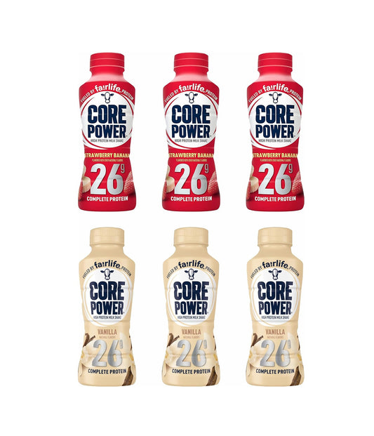FAIRLIFE CORE POWER PROTEIN SHAKE – VANILLA & STRAWBERRY BANANA, 26G PROTEIN, 14 FL OZ (6 PACK)
