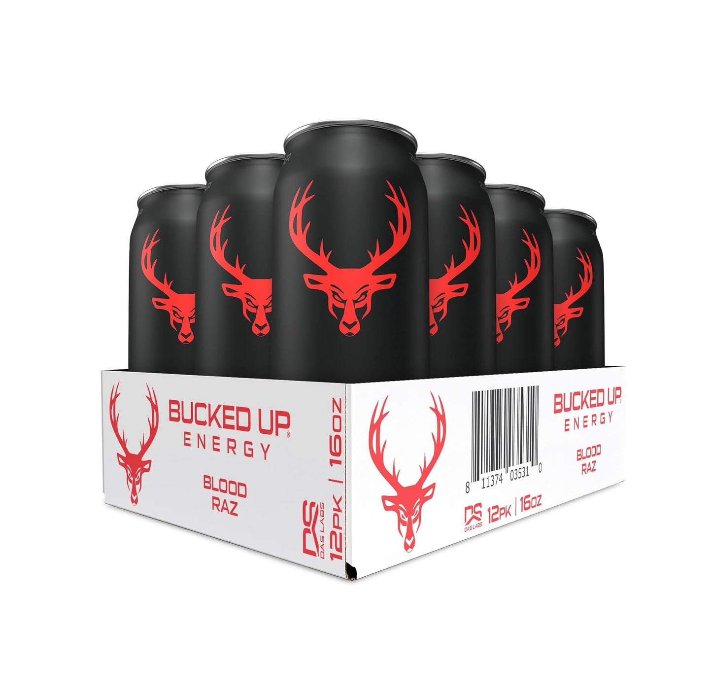 BUCKED UP ENERGY DRINK – BLOOD RAZ – 300 MG CAFFEINE – 16 FL OZ CANS – PACK OF 12