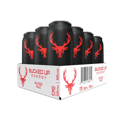 BUCKED UP ENERGY DRINK – BLOOD RAZ – 300 MG CAFFEINE – 16 FL OZ CANS – PACK OF 12
