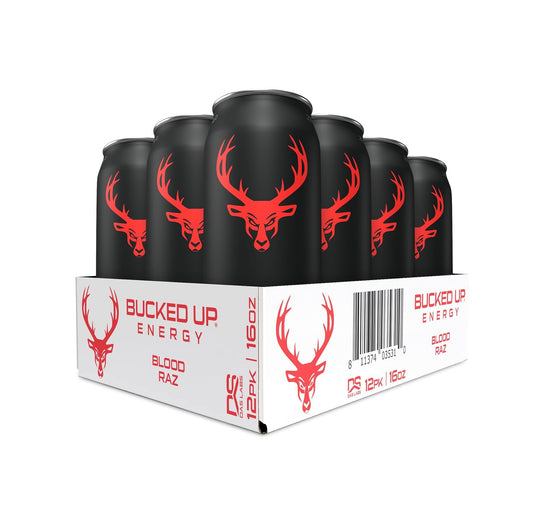 BUCKED UP ENERGY DRINK – BLOOD RAZ – 300 MG CAFFEINE – 16 FL OZ CANS – PACK OF 12