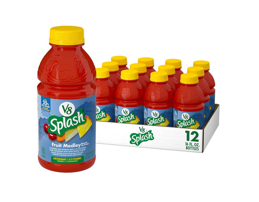 V8 Splash Fruit Medley Juice Beverage – Refreshing Fruit Blend, 16 Fl Oz Bottles – 12 Pack