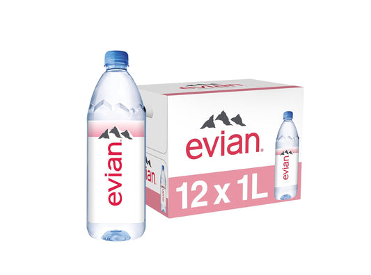 EVIAN NATURAL SPRING WATER, 1 LITER BOTTLES (12 COUNT)