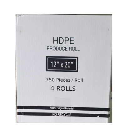 HDPE CLEAR  PRODUCE BAGS, 12 X 20, 750 COUNT PER ROLL (4 ROLLS)
