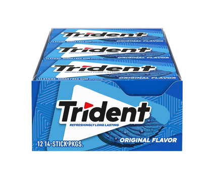 Trident Original Flavor Sugar-Free Gum – Long-Lasting Fresh Mint, 14 Pieces Per Pack – 12 Pack