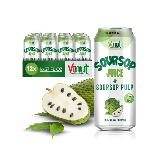 Vinut 100% Soursop Juice With Pulp – No Sugar Added, 16.57 Fl Oz Cans – 12 Pack