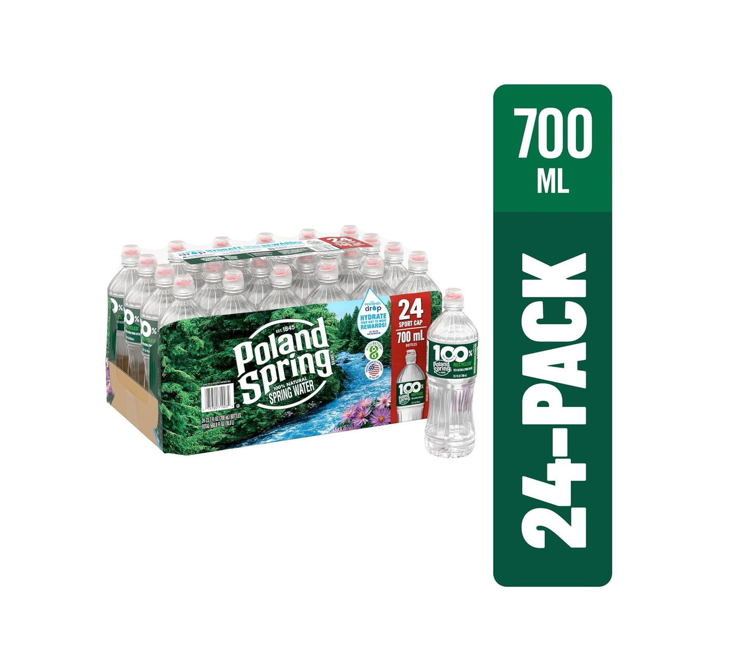POLAND SPRING 100% NATURAL SPRING WATER, SPORT BOTTLES, 23.7 FL OZ (PACK OF 24)