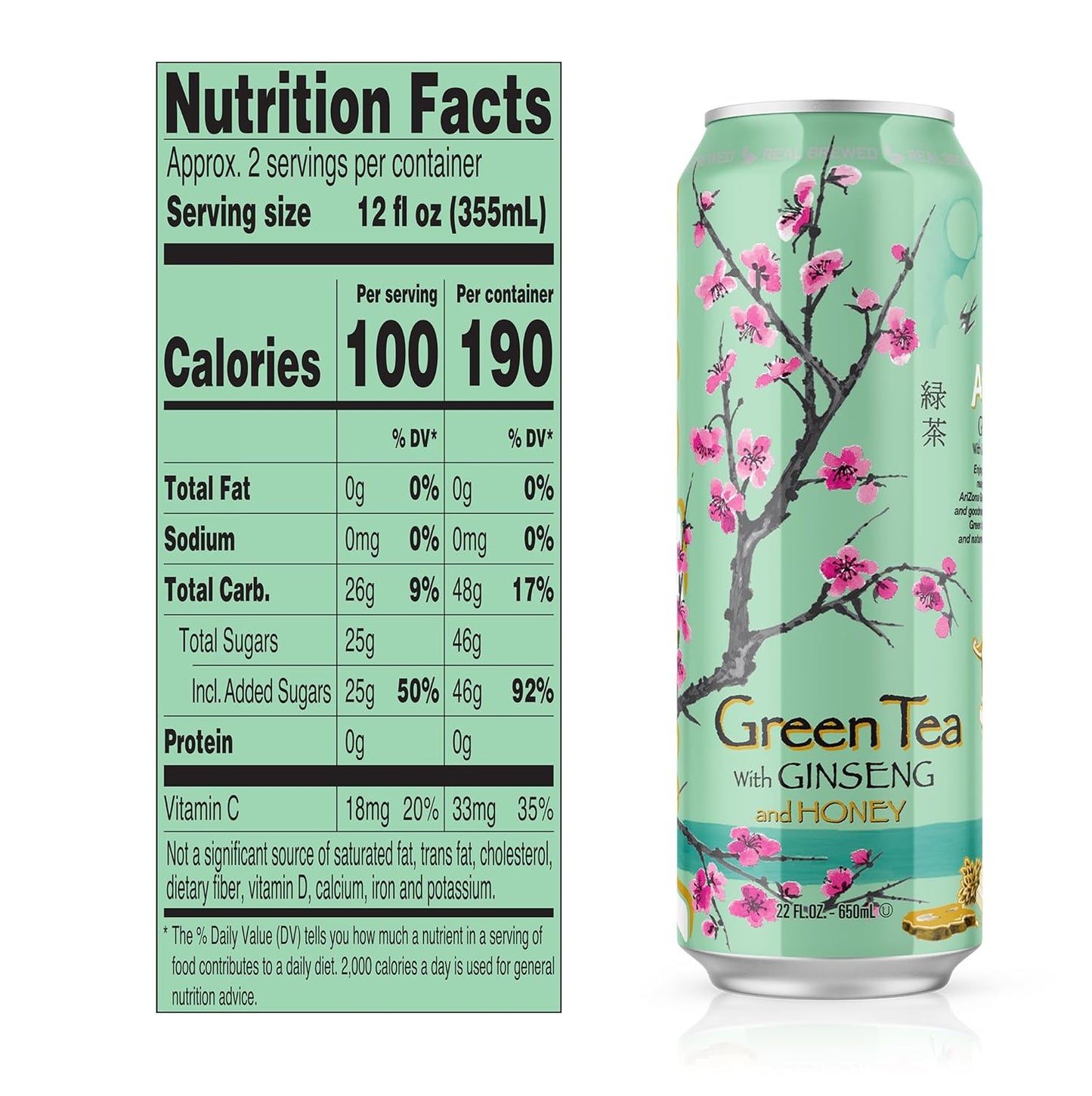 ARIZONA GREEN TEA WITH GINSENG AND HONEY – 22 FL OZ BIG CANS – PACK OF 24