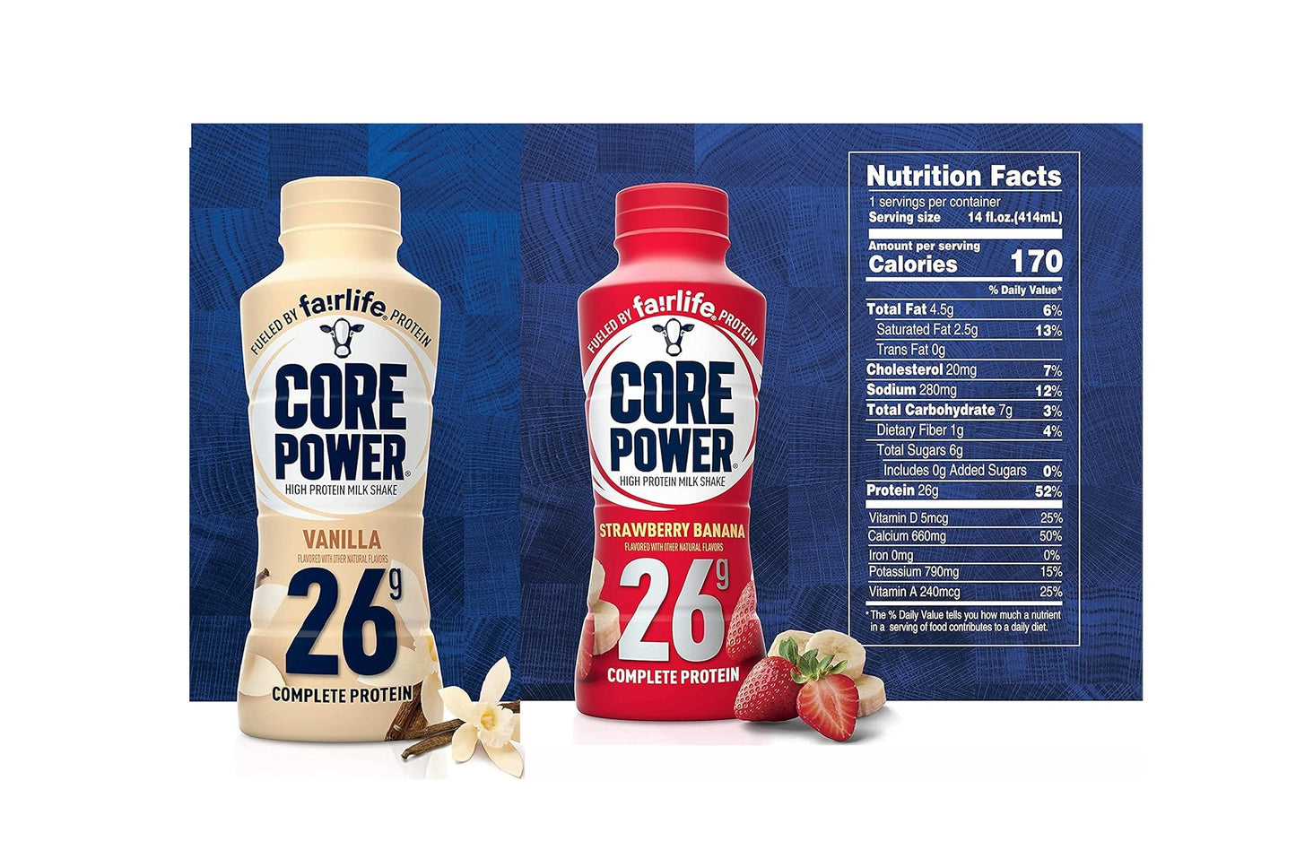 FAIRLIFE CORE POWER PROTEIN SHAKE – VANILLA & STRAWBERRY BANANA, 26G PROTEIN, 14 FL OZ (6 PACK)