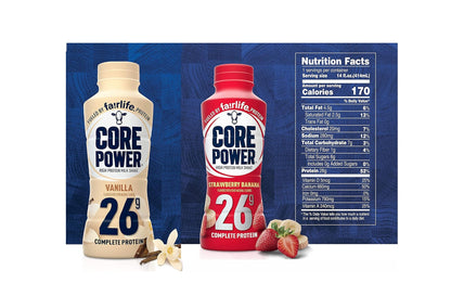 FAIRLIFE CORE POWER PROTEIN SHAKE – VANILLA & STRAWBERRY BANANA, 26G PROTEIN, 14 FL OZ (6 PACK)