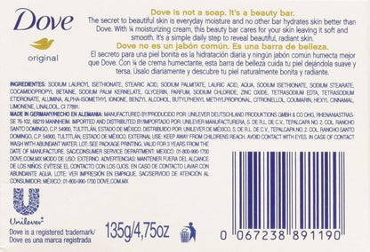 DOVE WHITE BEAUTY BAR, 1/4 MOISTURIZING CREAM, 4.75 OZ 135 G BARS (12 COUNT)