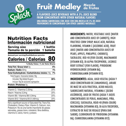 V8 Splash Fruit Medley Juice Beverage – Refreshing Fruit Blend, 16 Fl Oz Bottles – 12 Pack