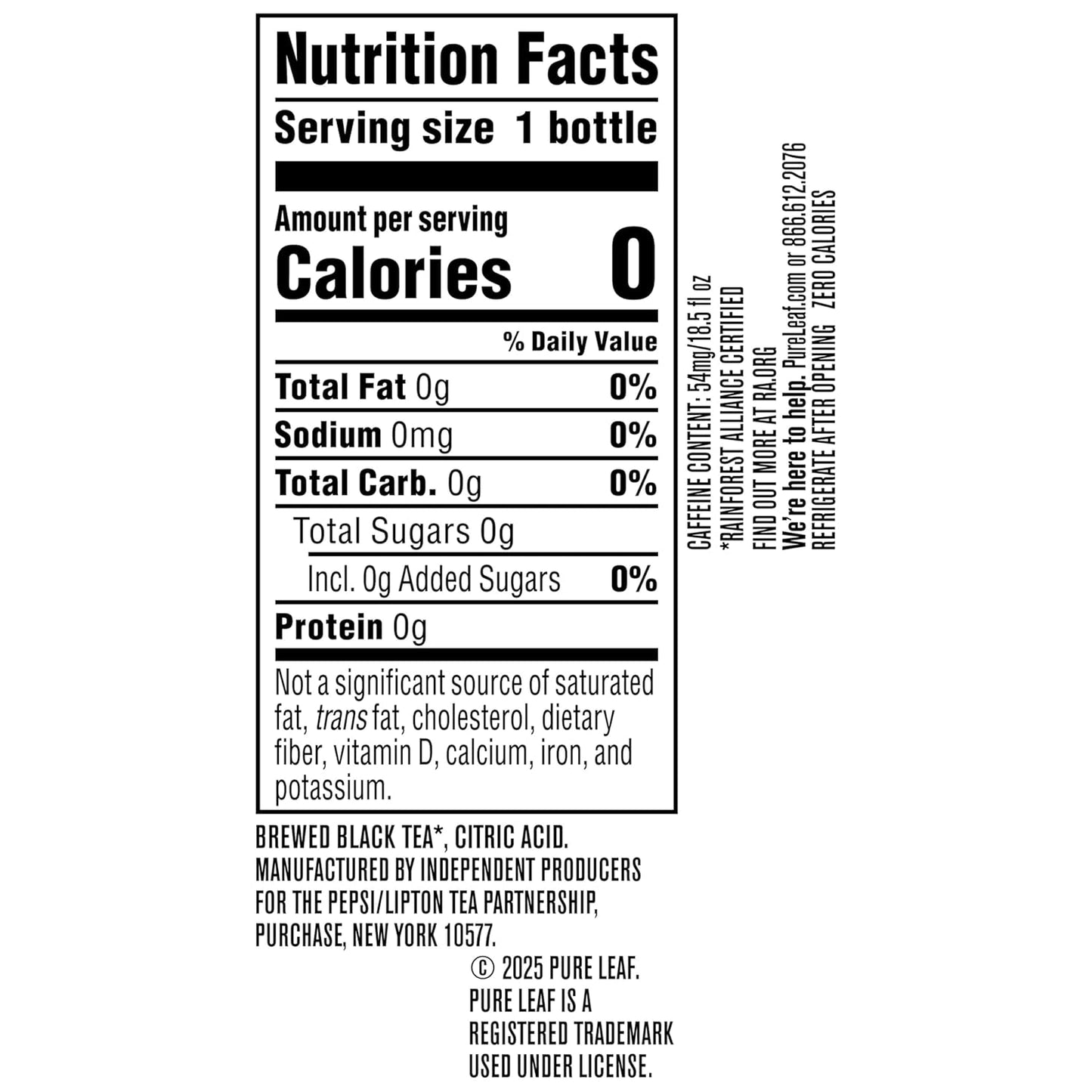 Pure Leaf Unsweetened Iced Tea – Real Brewed Black Tea, Zero Sugar, 18.5 Fl Oz Bottles – 12 Pack
