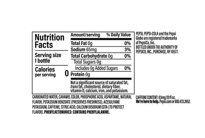 PEPSI ZERO SUGAR COLA, 20 OZ BOTTLES (PACK OF 24)