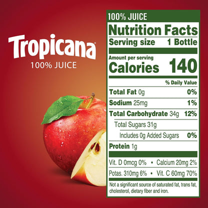 Tropicana 100% Apple Juice – No Added Sugar, 10 Fl Oz Bottles – 24 Pack