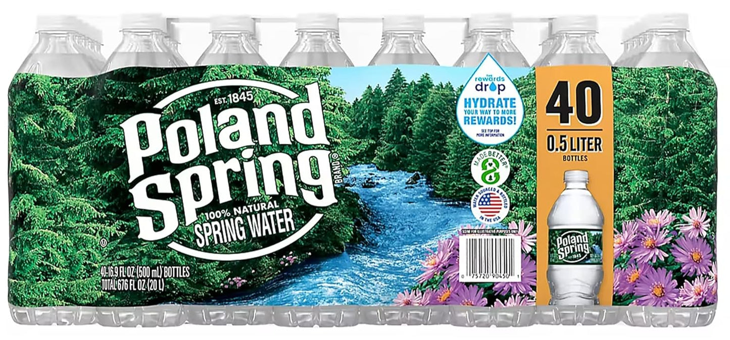 POLAND SPRING 100% NATURAL SPRING WATER, 16.9 FL OZ BOTTLES (PACK OF 40)