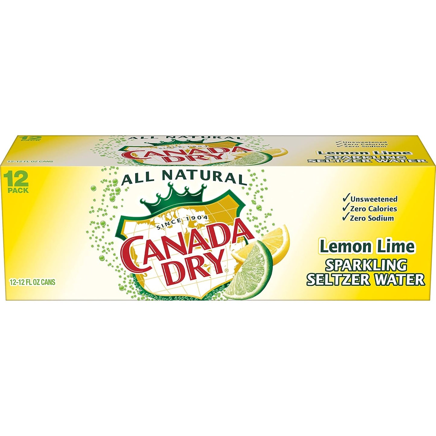 CANADA DRY LEMON LIME SPARKLING SELTZER WATER – 12 FL OZ CANS – PACK OF 12