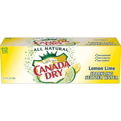 CANADA DRY LEMON LIME SPARKLING SELTZER WATER – 12 FL OZ CANS – PACK OF 12