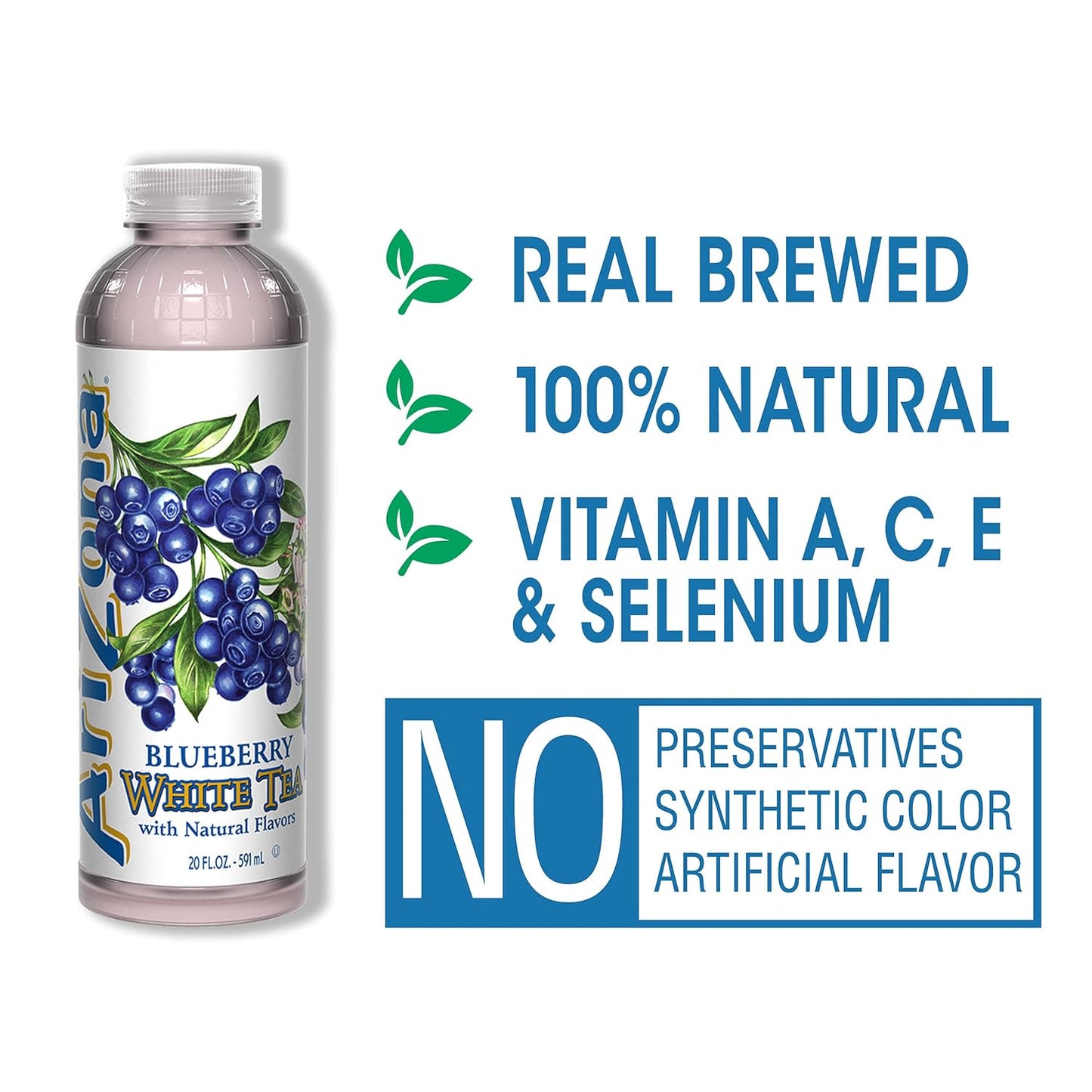 ARIZONA BLUEBERRY WHITE TEA – 20 FL OZ BOTTLES – PACK OF 24