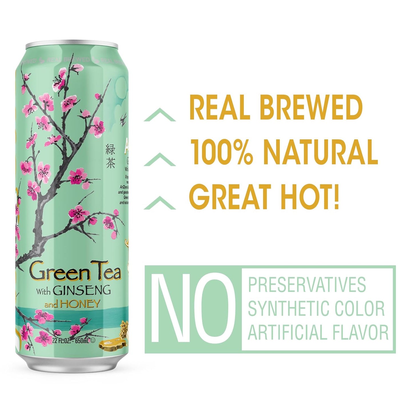 ARIZONA GREEN TEA WITH GINSENG AND HONEY – 22 FL OZ BIG CANS – PACK OF 24