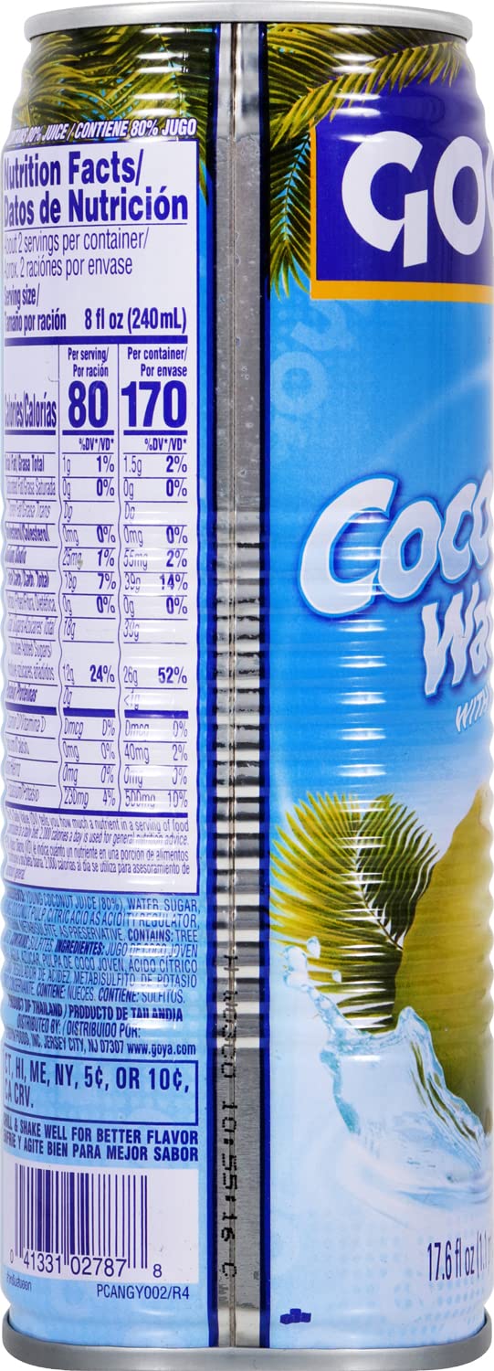GOYA 100% COCONUT WATER WITH PULP, 17.6 FL OZ CANS (PACK OF 24)