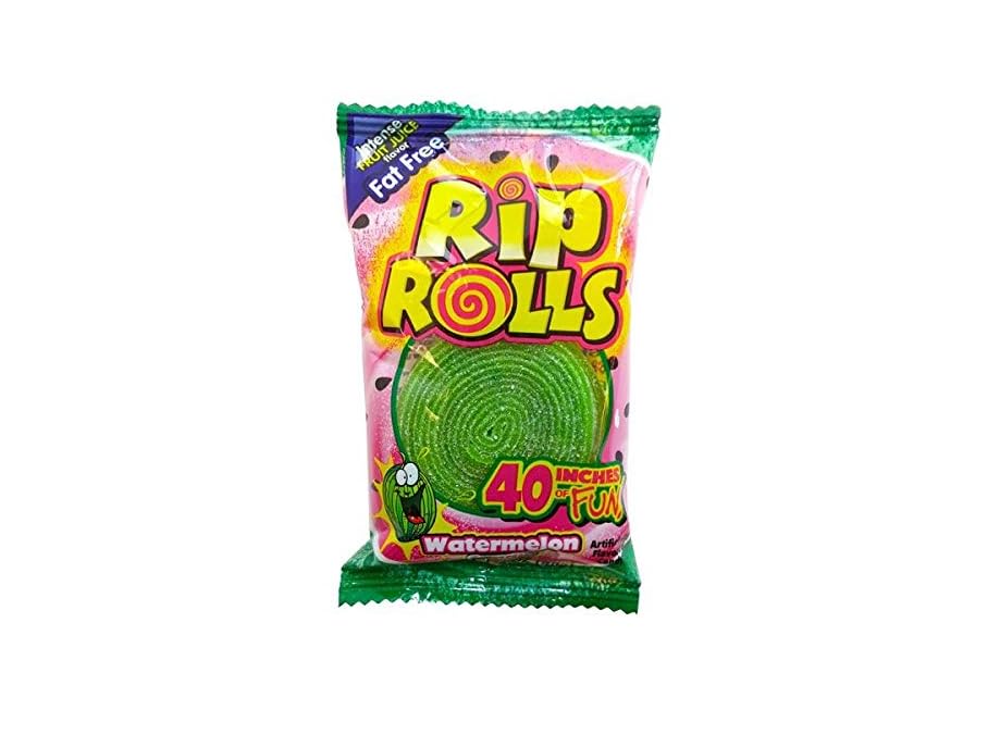 SOUR RIP ROLLS CANDY – WATERMELON FLAVOR, SOUR & CHEWY, 24 COUNT